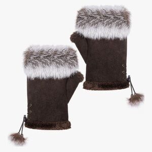 🆕 Women Faux Fur Fingerless Gloves Winter Warm Fuzzy Half Finger Mittens  Womens